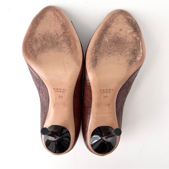 GUCCI | Vintage Guccissima GG Logo Brown Leather Peep Toe High Heel Pumps EU 37 - Picture 10 of 13